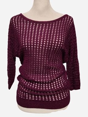 Express Open-Knit Scoop Neck Sweater - Burgundy